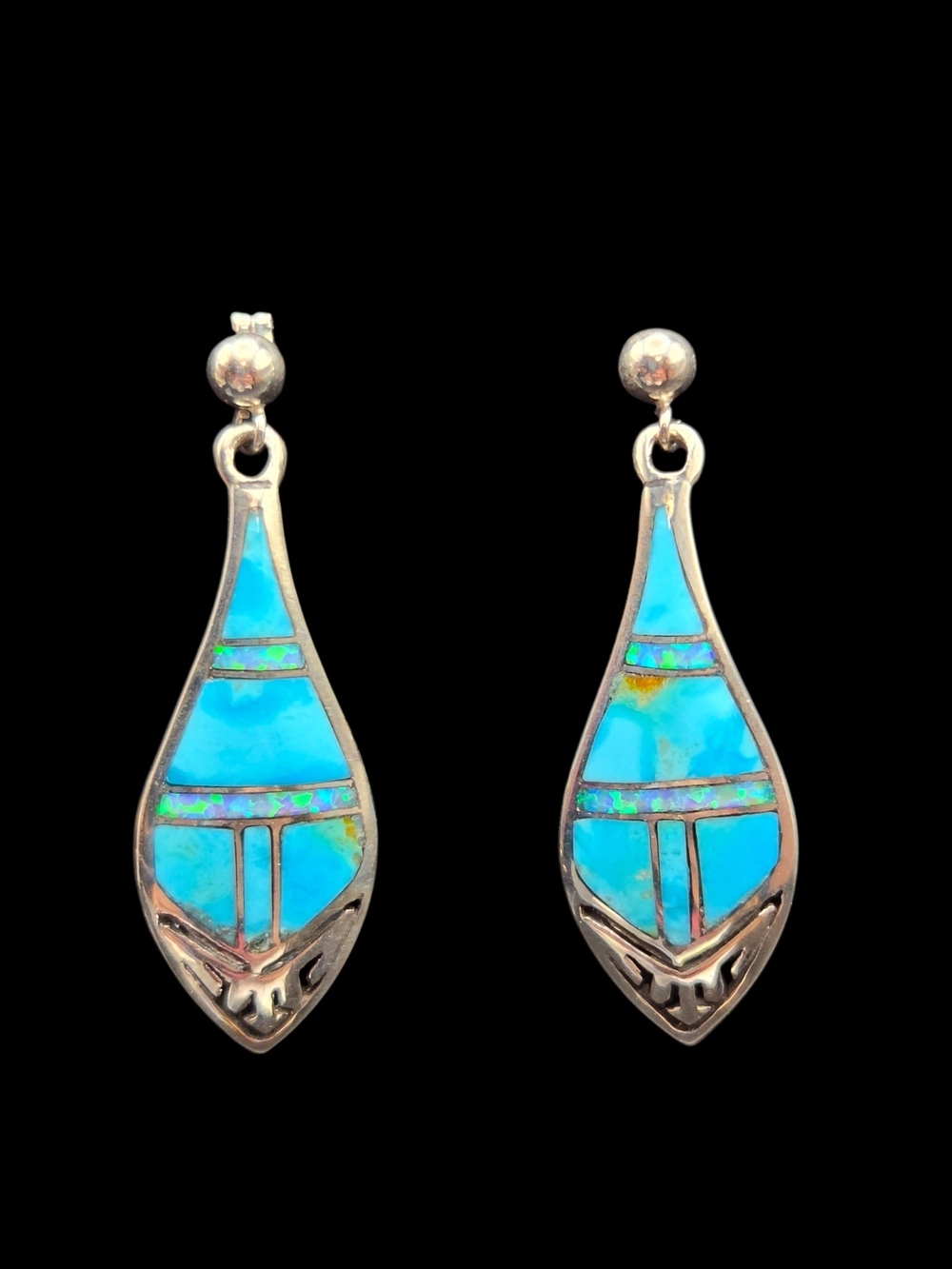 Sterling Teardrop Inlay Earrings in Turquoise Blue